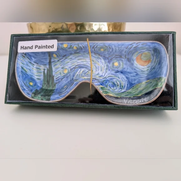 NIB Vintage Van Gogh Starry Night Handpainted Eyeglass Tray Kevin Chen Painting